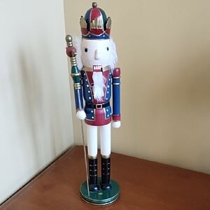 Wood Nutcracker Guard Scepter 20 Inches Tall Blue Red Green White Black Gold
